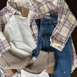 White/Purple Plaid Shacket - Medium, Pink Lily NWT